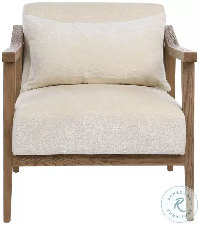 Branso Cream Fabric And Natural Oak Wood Occasional Chair