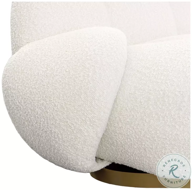 Kas Ivory Boucle Upholstery And Brushed Brass Swivel Chair