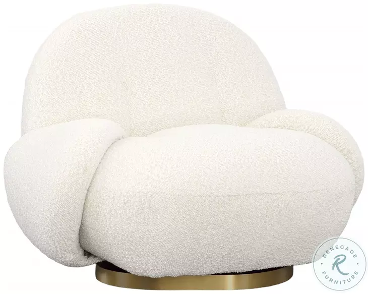 Kas Ivory Boucle Upholstery And Brushed Brass Swivel Chair