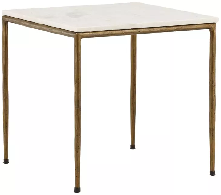 Perugia White and Gold Square Marble Top Side Table