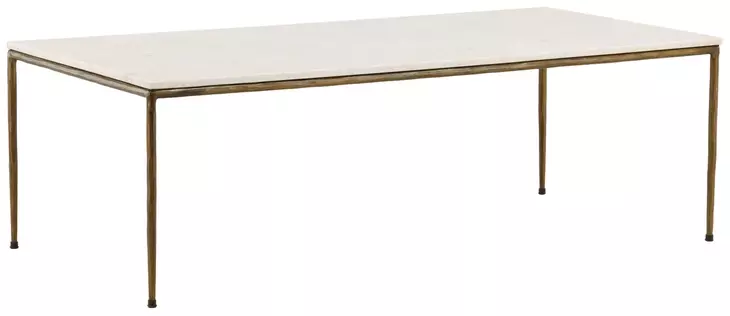 Perugia White and Antique Brass Rectangular Marble Top Coffee Table