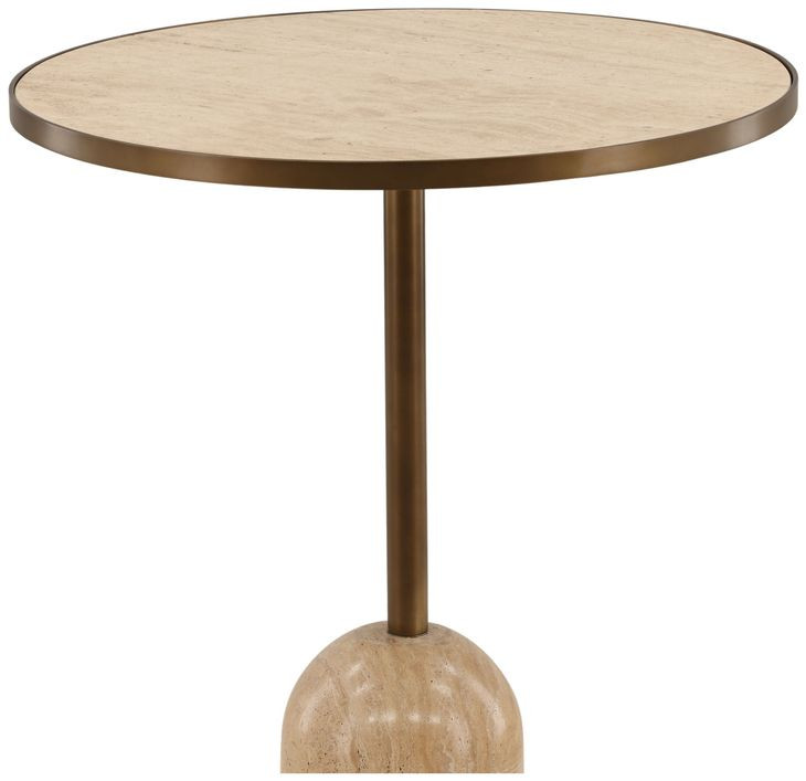 Idrina Natural and Antique Brass 28" Round Marble Top Bistro Table