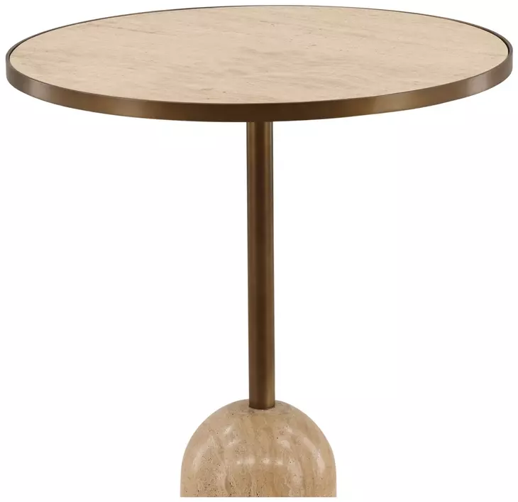 Idrina Natural and Antique Brass 28" Round Marble Top Bistro Table