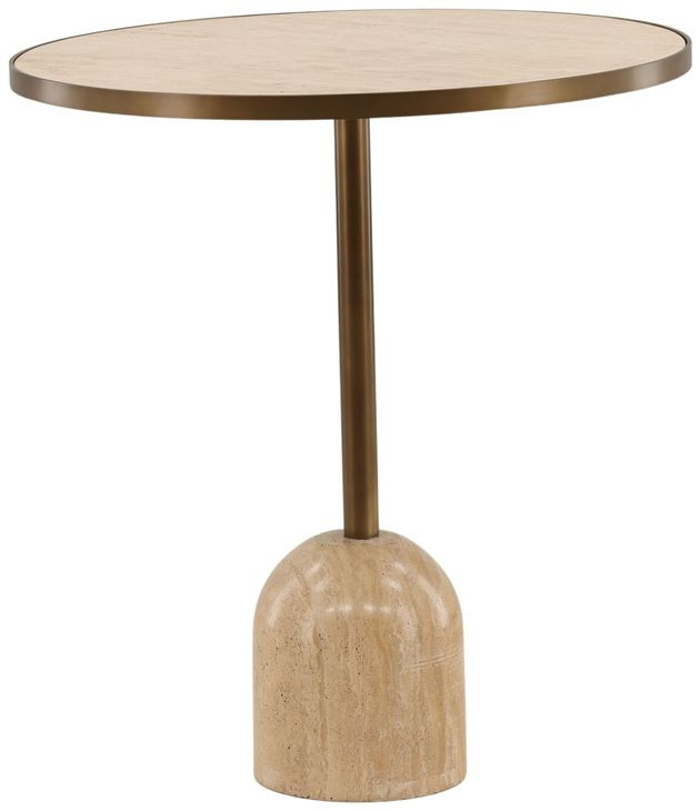 Idrina Natural and Antique Brass 28" Round Marble Top Bistro Table