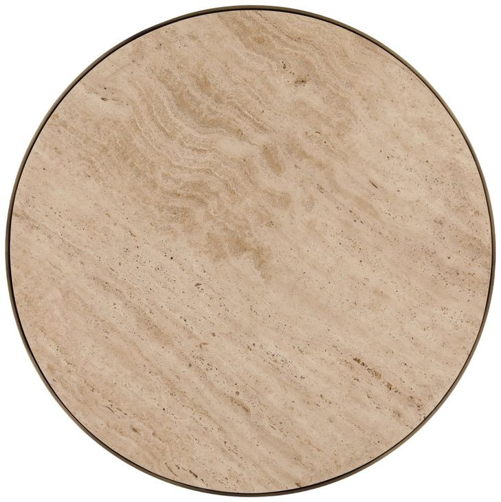 Idrina Natural and Antique Brass 28" Round Marble Top Bistro Table