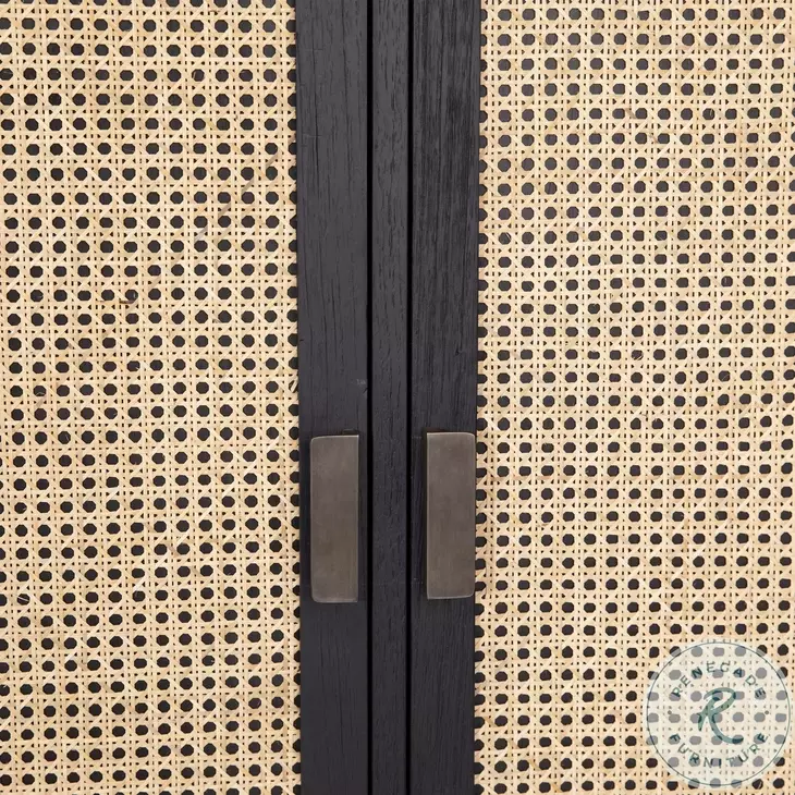 Royett Antique Black And Natural Rattan Door Panels Cabinet