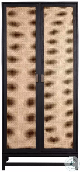 Royett Antique Black And Natural Rattan Door Panels Cabinet