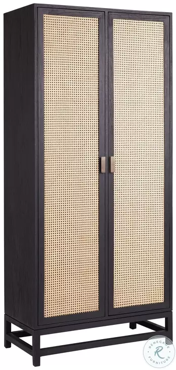 Royett Antique Black And Natural Rattan Door Panels Cabinet