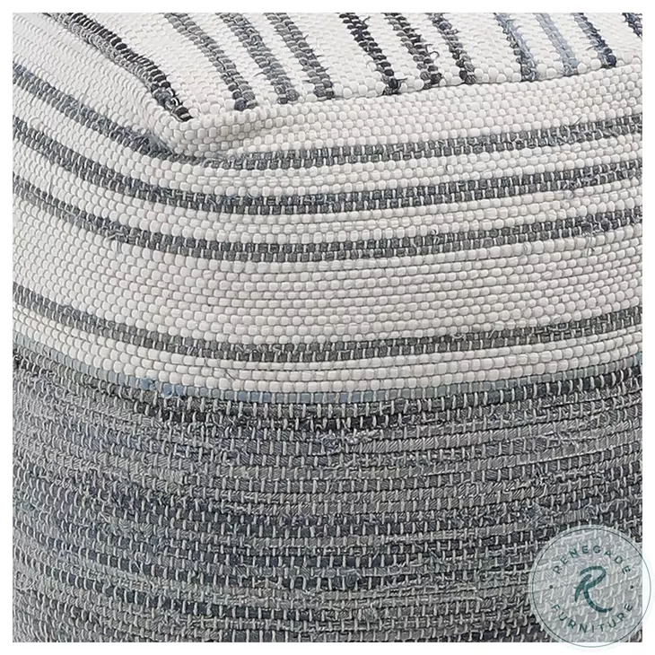 Meir Denim Blue And White Pouf