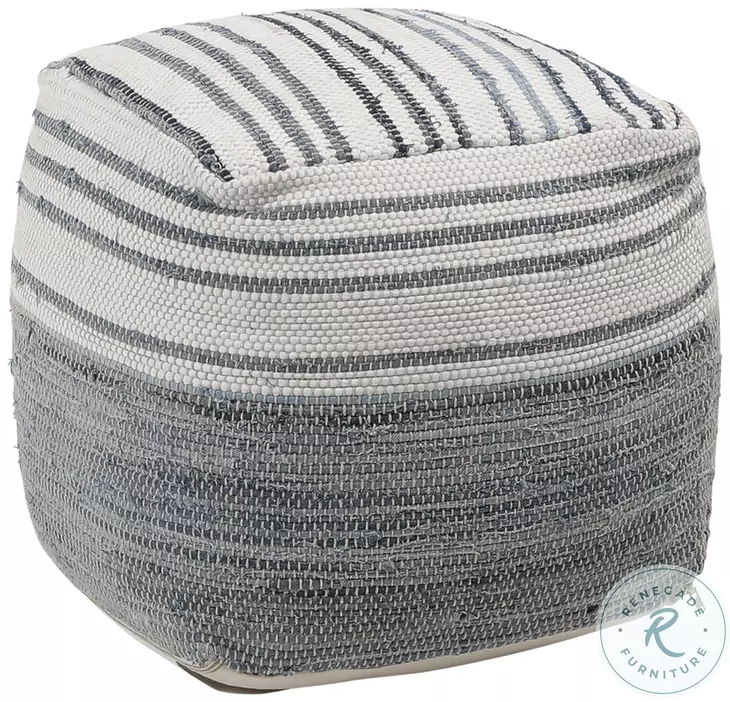 Meir Denim Blue And White Pouf