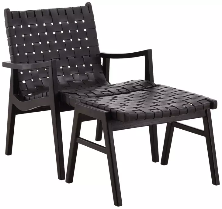 Luisa Black Leather Upholstered Rectangular Ottoman