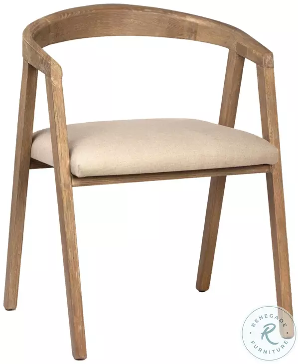 Jense Antique Wood Sealed And Beige Fabric Dining Chair