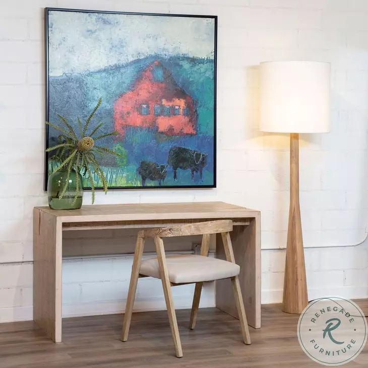 Jense Antique Wood Sealed And Beige Fabric Dining Chair