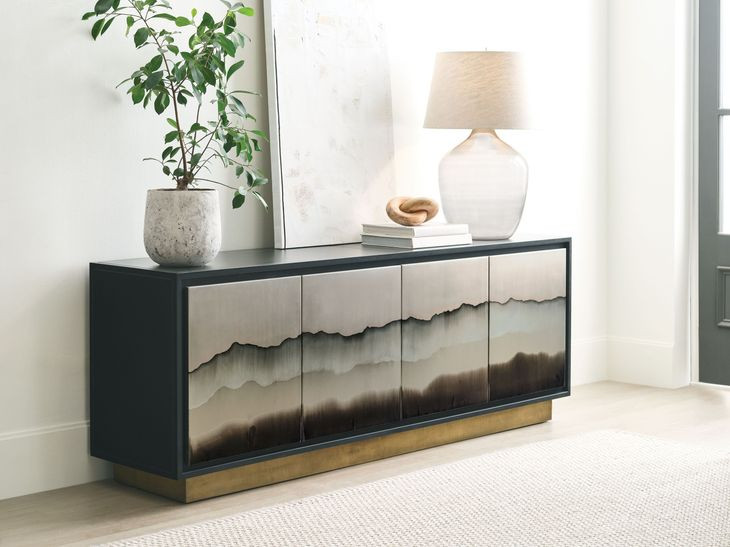 Hidden Treasures Black and Gold 4 Door Landscape Sideboard