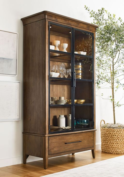 Gillian Warm Brunette 2 Door Display Cabinet with 1 Drawer and LED Light