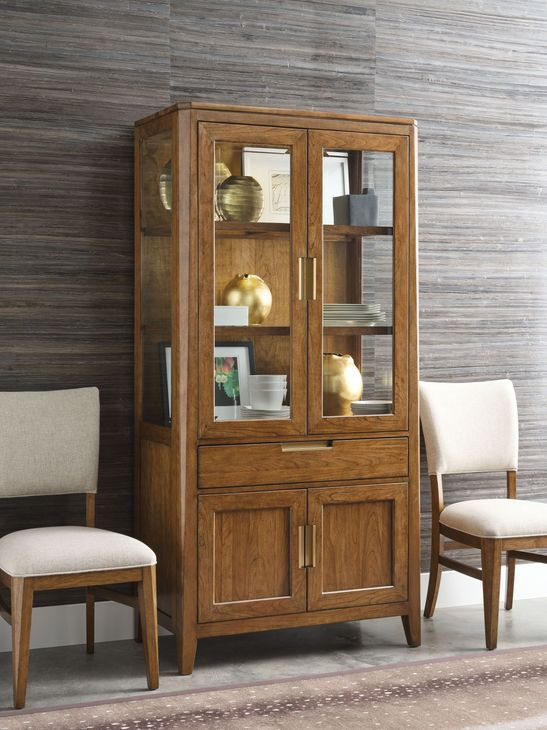 Aspire Summit Medium Stain 4 Door Display Cabinet with LED