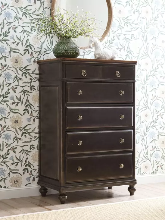 Harrison Bridgetown Black and Heritage Maple 6 Drawer Chest