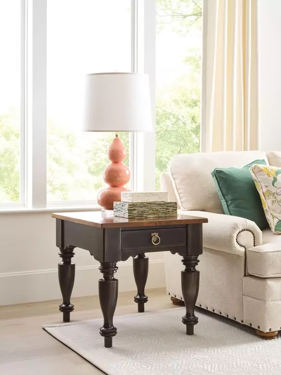 Kitridge Bridgetown Black and Heritage Maple Square End Table with 1 Drawer