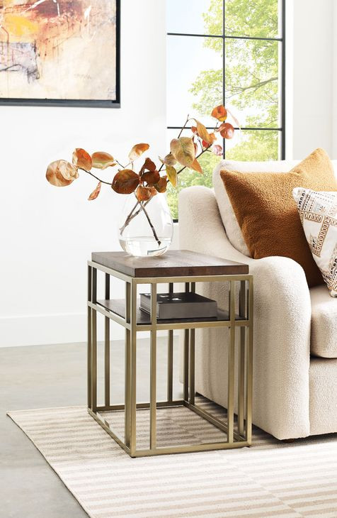 Brighton-Acquisitions Brighton Medium Stain and Gold Rectangular Chairside Table