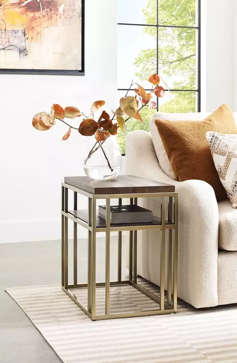 Brighton-Acquisitions Brighton Medium Stain and Gold Rectangular Chairside Table