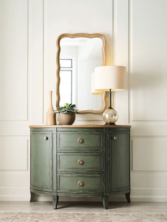 Chastain Green and Brown 3 Drawer Demilune Accent Chest