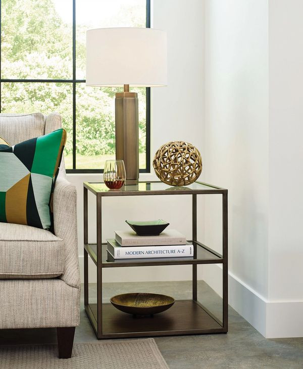 Cleo Brown Square Glass Top End Table