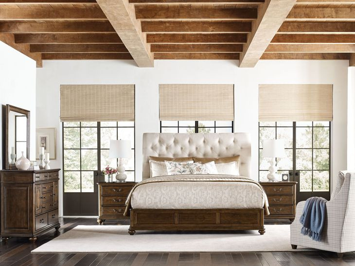 Commonwealth Herndon Medium Stain King Upholstered Panel Bed