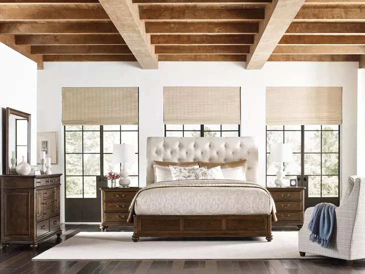 Commonwealth Herndon Medium Stain King Upholstered Panel Bed
