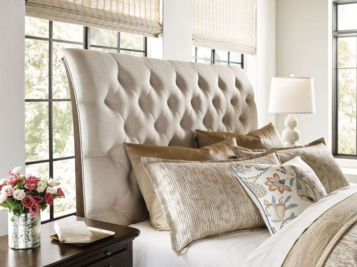 Commonwealth Herndon Medium Stain Queen Upholstered Panel Bed