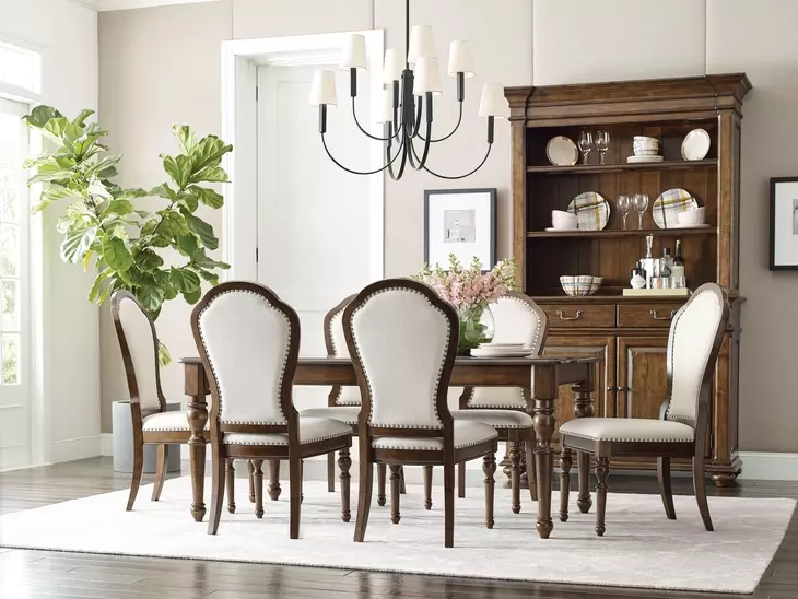 Commonwealth Kirkman Beige Performance Fabric Dining Side Chair with Nailhead Trim