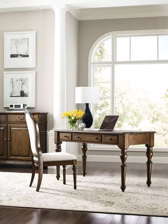 Commonwealth Kirkman Beige Performance Fabric Dining Side Chair with Nailhead Trim