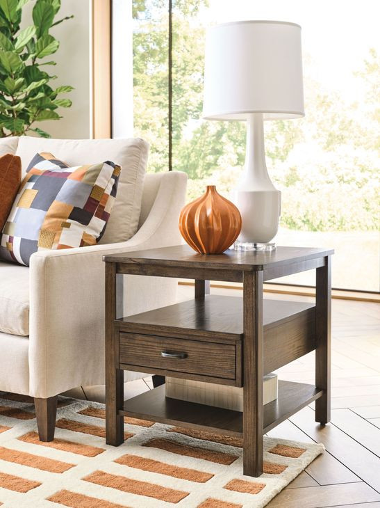 Costa Way Hamilton Deep Brown Rectangular End Table with 1 Drawer