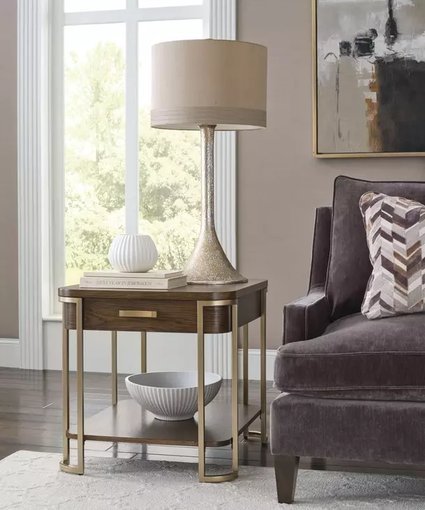 Emerit Medium Stain Sqaure End Table with 1 Shelf