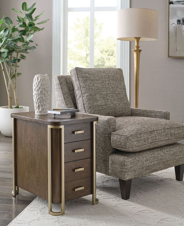 Emerit Medium Stain and Gold Rectangular Charging Chairside Table