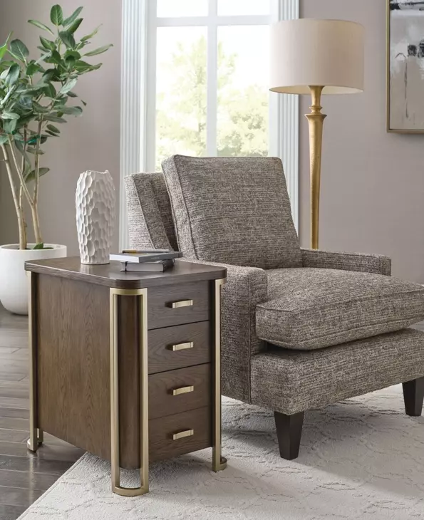 Emerit Medium Stain and Gold Rectangular Charging Chairside Table