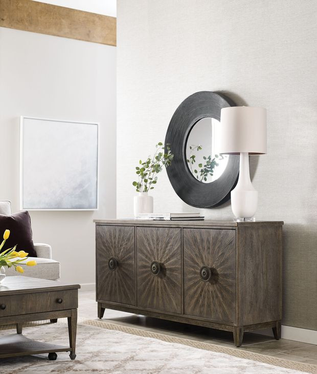 Emporium Crosley Medium Stain 66" Entertainment Console with 3 Doors