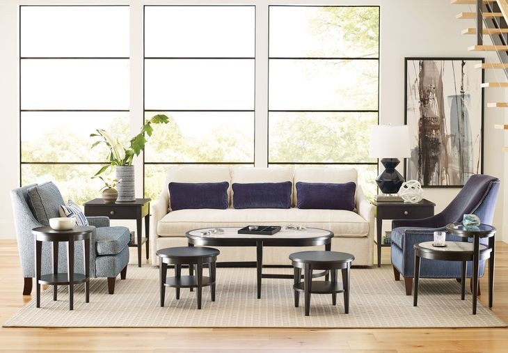 Showcase Sable Oval Travertine Top Nesting Cocktail Table