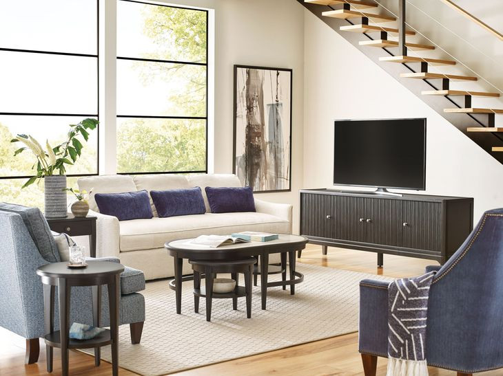 Showcase Sable Oval Travertine Top Nesting Cocktail Table