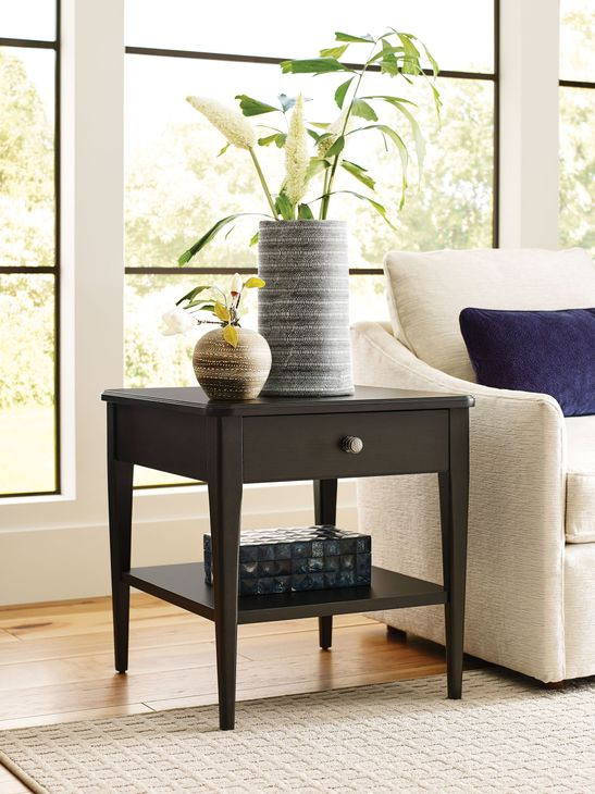 Venue Black Rectangular End Table with 1 Drawer