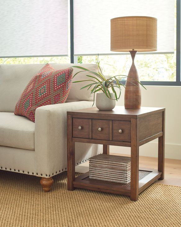 Foster Medium Stain Square Drawer End Table with 1 Shelf