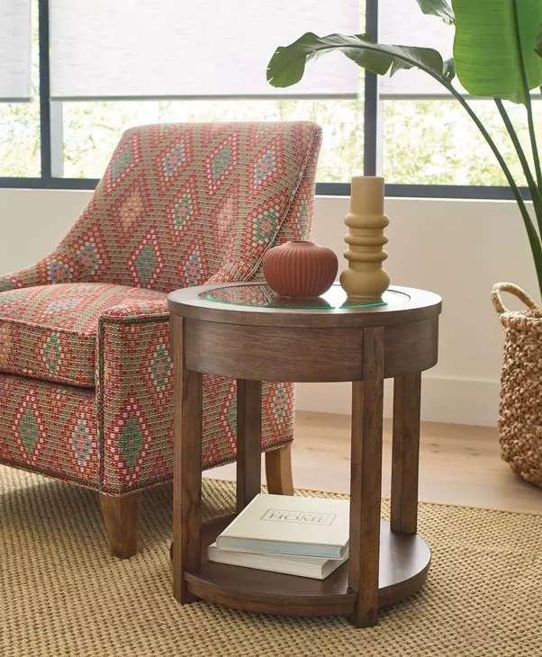 Foster Medium Stain Round Glass Top End Table