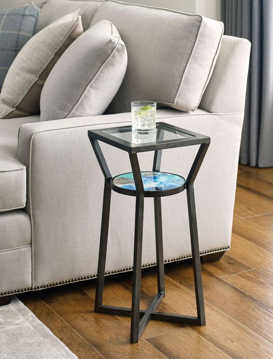 Hidden Treasures Carroll Gray Square Glass Top Accent Table