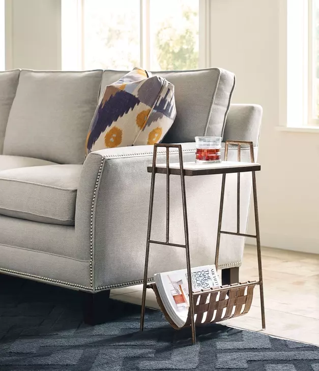 Hidden Treasures Saffiano Brown and White Rectangular Marble Top Magazine Table
