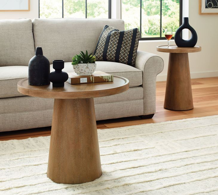 Hidden Treasures Pod Light Stain Round Accent Table