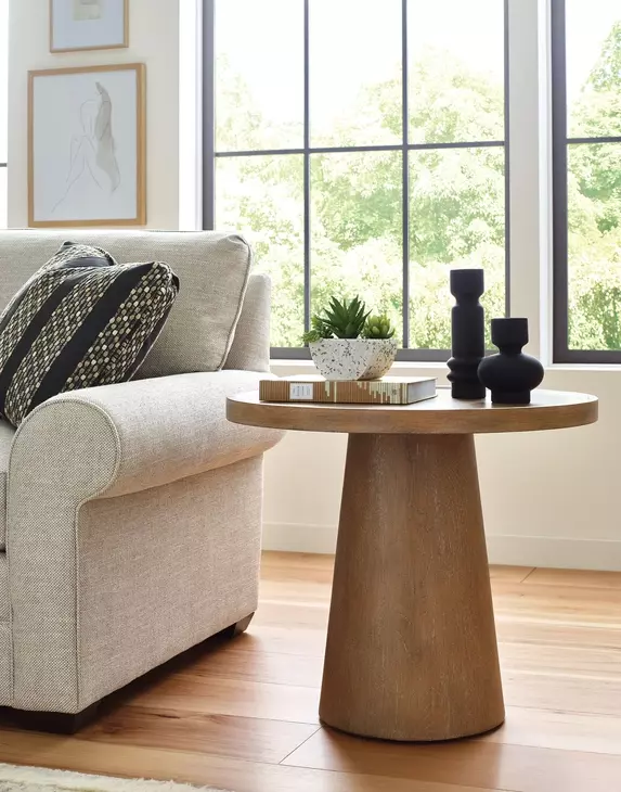 Hidden Treasures Light Stain Large Round End Table