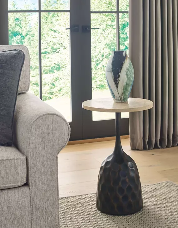 Hidden Treasures Essential Beige and Black Round Accent Table