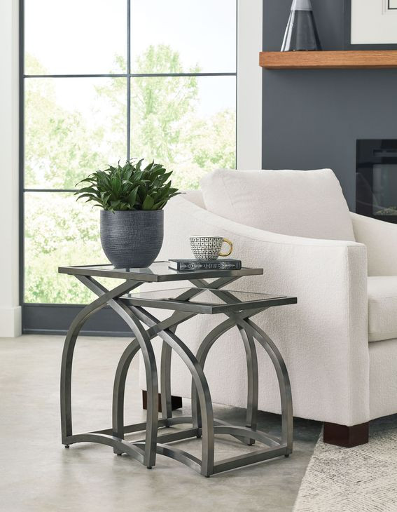 Hidden Treasures Vault Gray Square Glass Top End Table