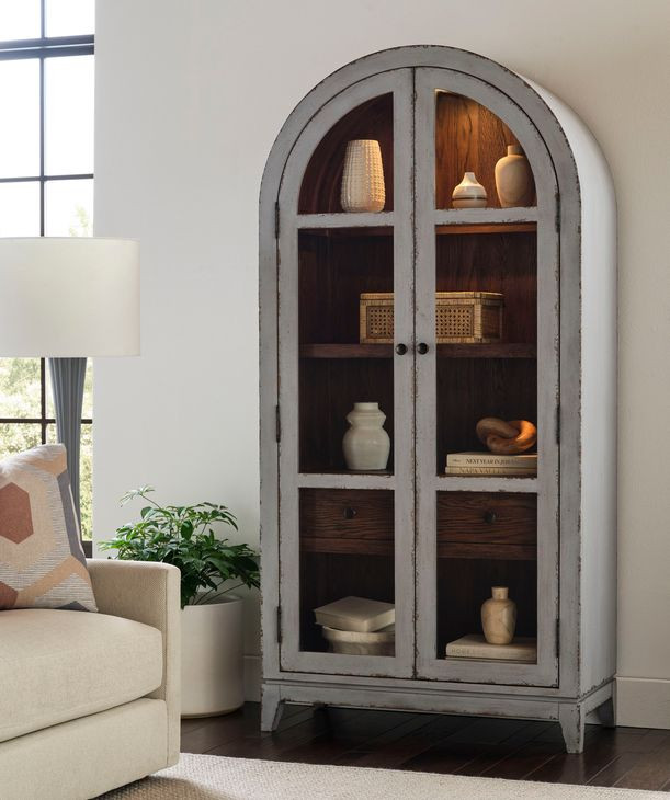 Hidden Treasures Gray and Brown Arched Display Cabinet with LED