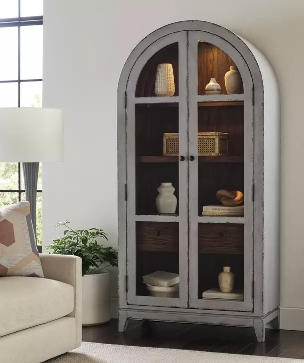 Hidden Treasures Gray and Brown Arched Display Cabinet with LED