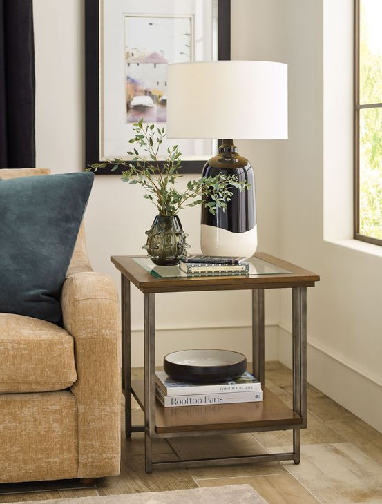 Ingrid Brown and Gray Rectangular Glass Top End Table